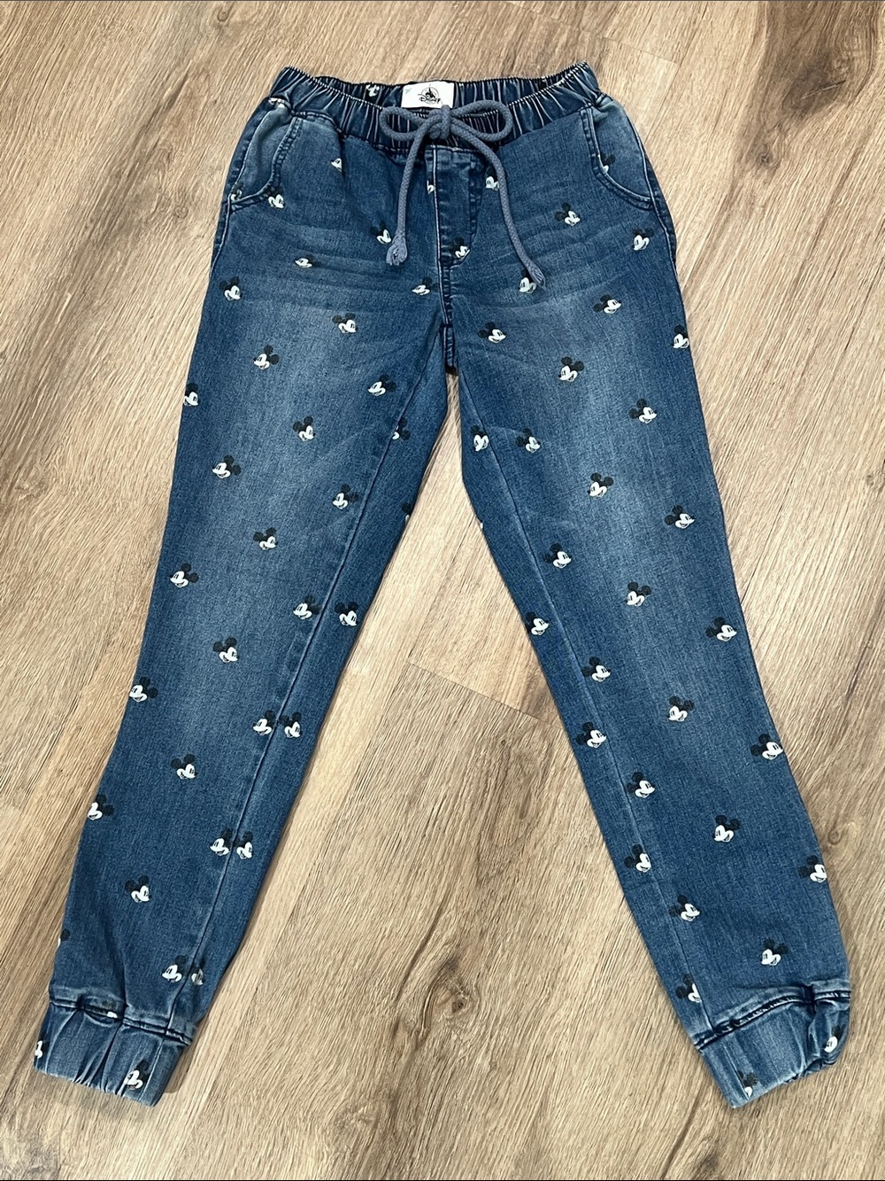 Disney Blue Denim Joggers with White Mickey Head Print